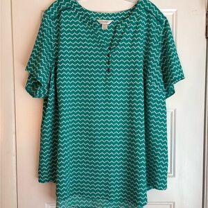 CJ Banks Teal and White Women's Blouse